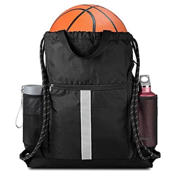 Unisex Drawstring Bag Backpack with Shoe Compartment and Two Water Bottle Holder main image 6